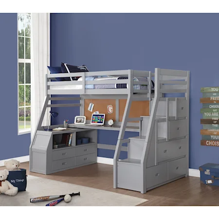 Contemporary Twin Loft Bed with Storage Ladder and Desk